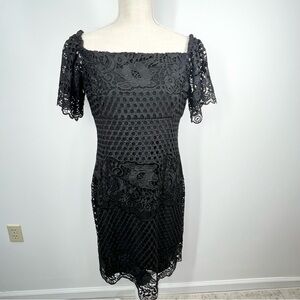 Lauren Ralph Lauren Eyelet Lace Off Shoulder Black Formal Dress 10